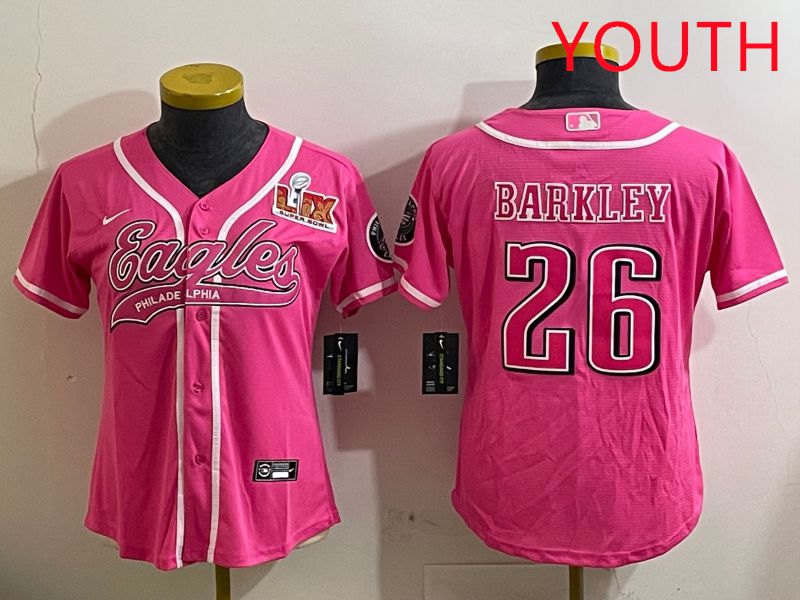 Youth Philadelphia Eagles #26 Barkley Pink Jointly Name 2025 Nike Limited NFL Jersey style 2->youth nfl jersey->Youth Jersey